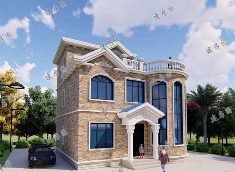 10X11米兩層半自建房設(shè)計(jì)，弧形墻體+大通窗+大露臺(tái)