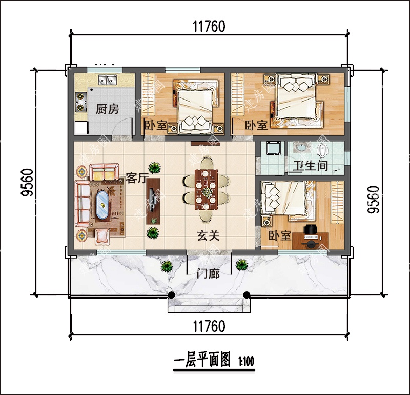 12米x10米一層小別墅平面圖