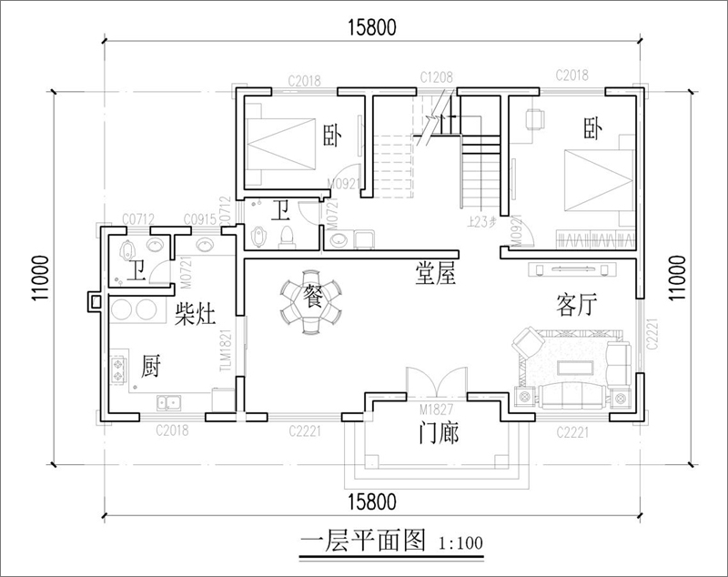 16x11米農(nóng)村二層小別墅平面圖