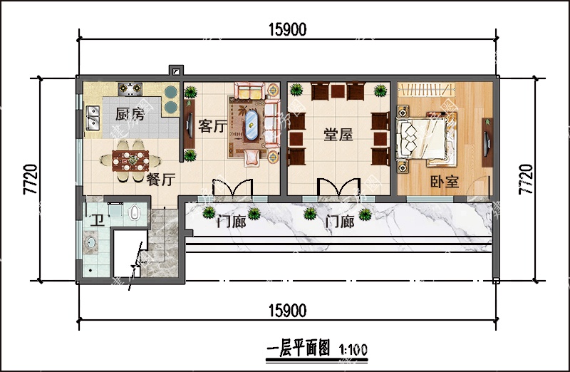 農(nóng)村L型兩層樓房一層平面圖