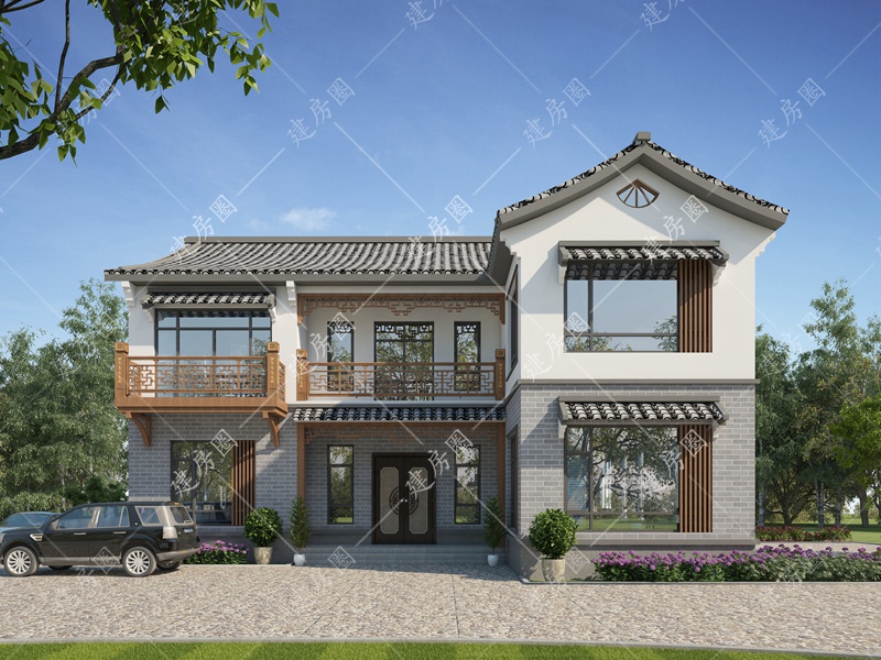 農(nóng)村兩層新中式小別墅設(shè)計(jì)效果圖