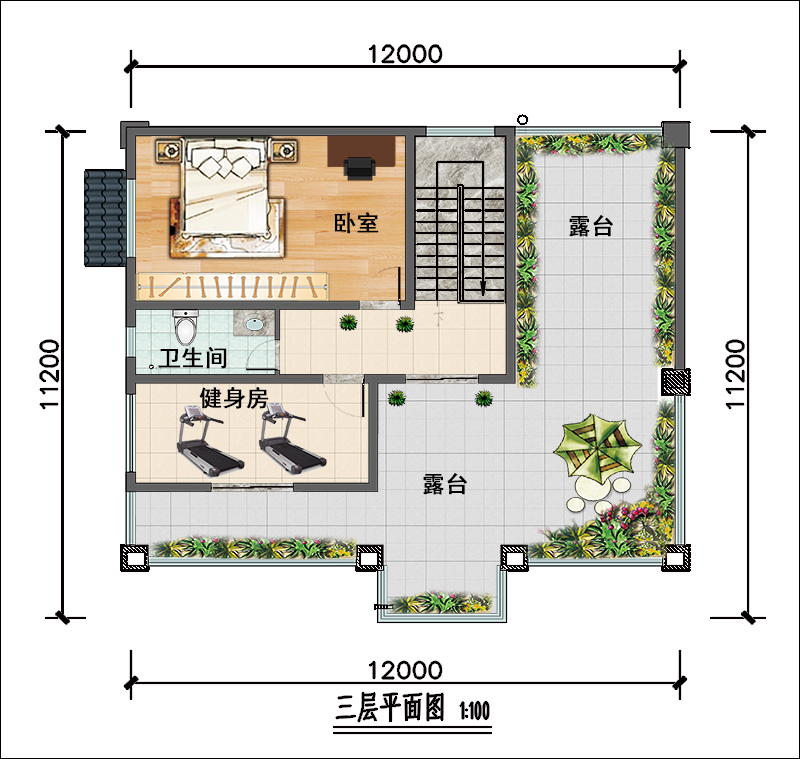 12米x11米三層農(nóng)村房子戶型圖、