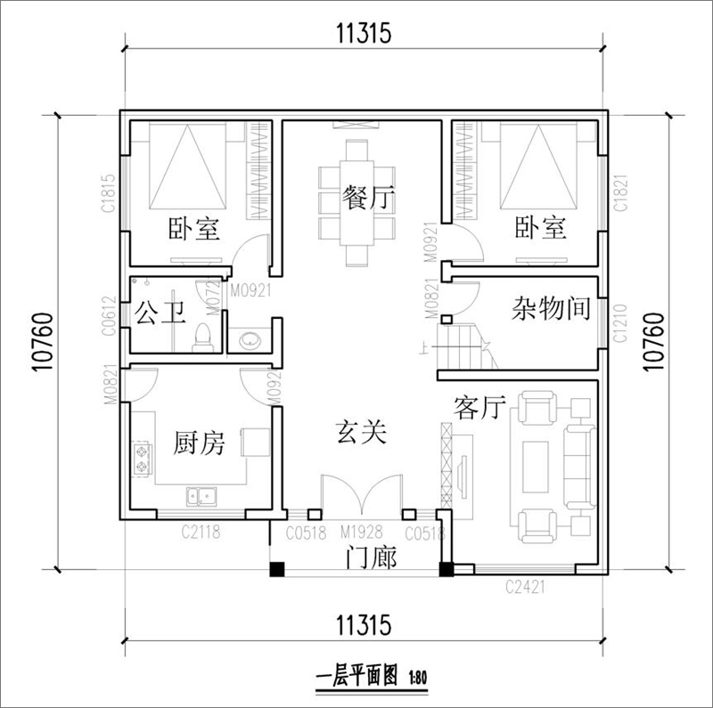 11米x11米自建房平面圖