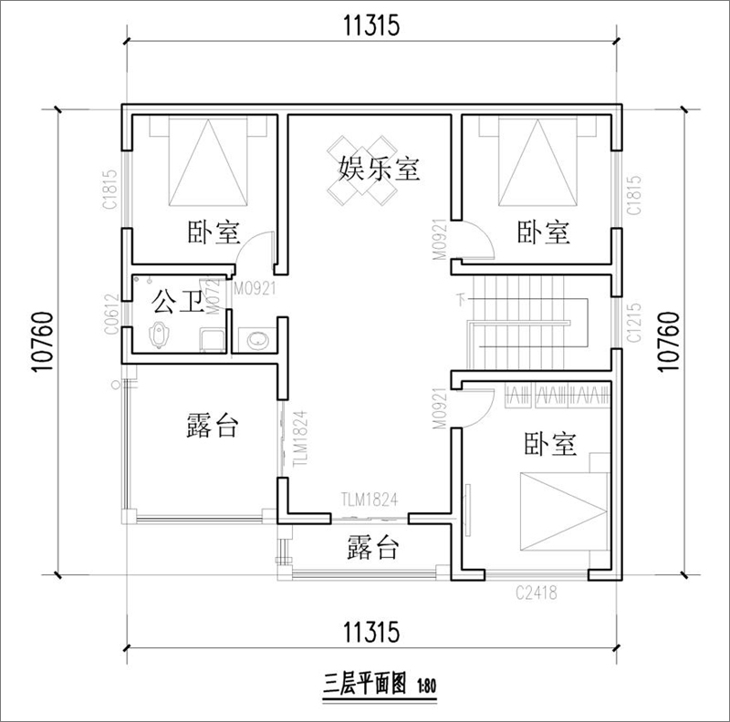 農(nóng)村11米x11米房屋三層平面圖