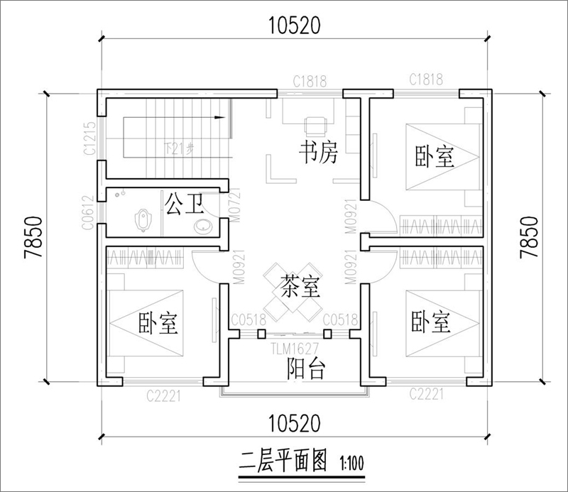 農(nóng)村80平方米自建房二層戶型圖