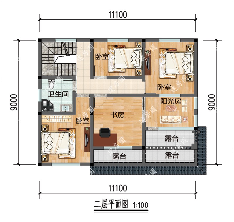 100平方農村自建房二層平面圖