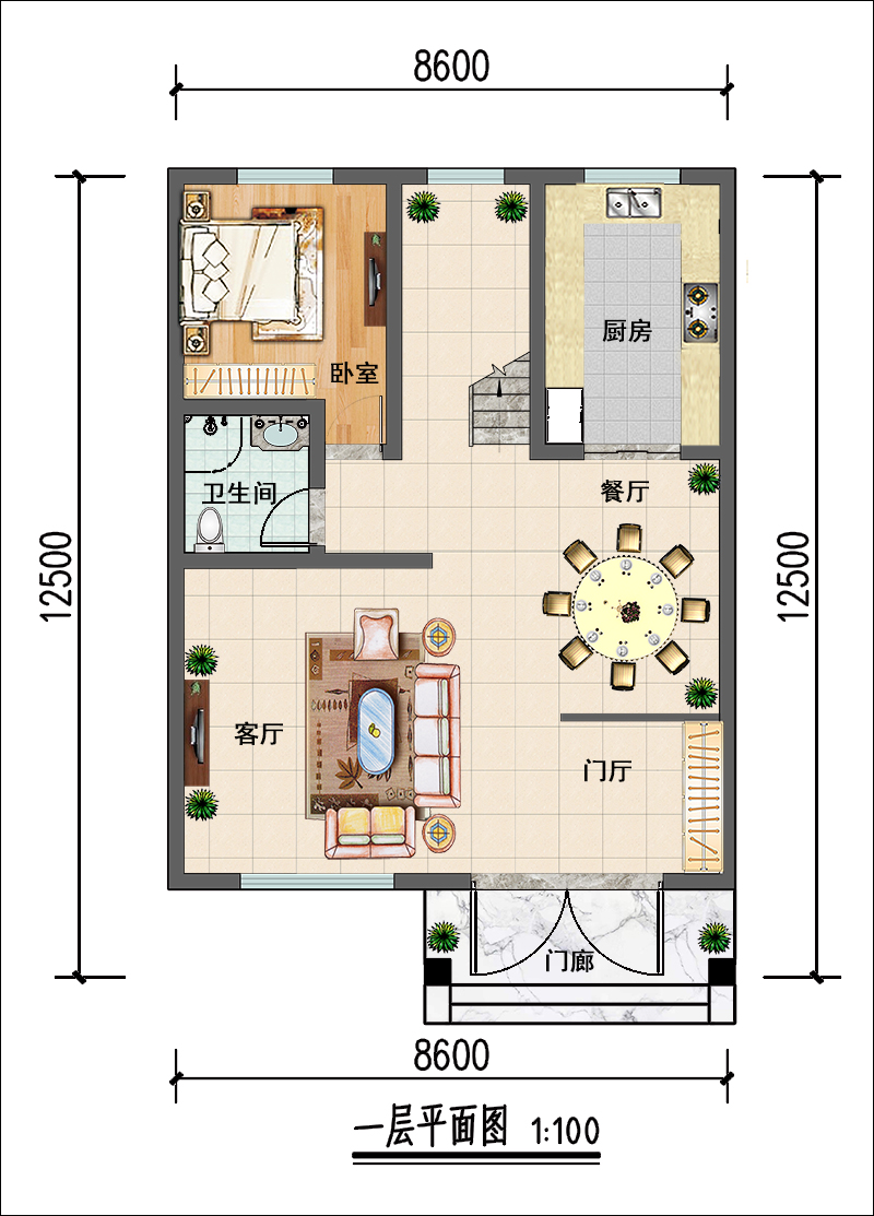 8米x12米自建房平面設(shè)計圖