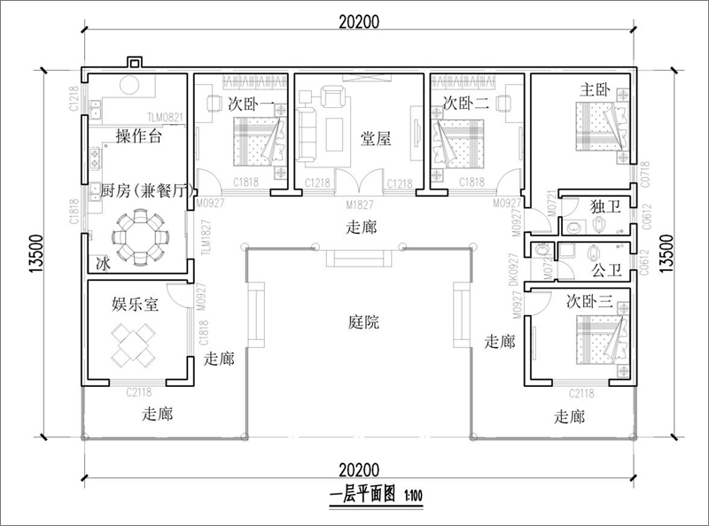 農(nóng)村三合院一層平面圖