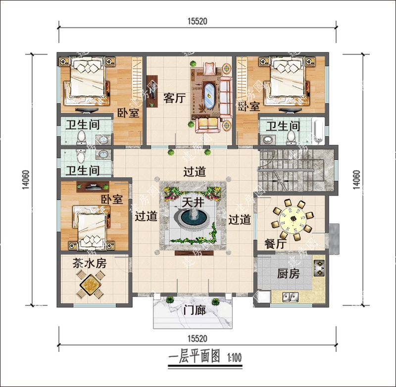 農(nóng)村中式自建房一層平面圖