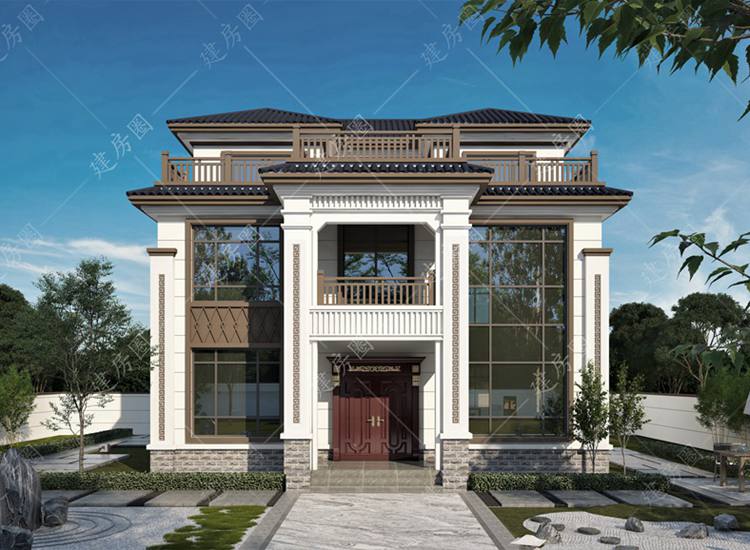 農(nóng)村自建房三層樓圖紙，新中式占地150平方