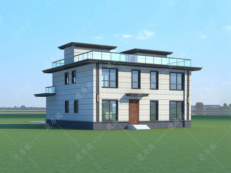 13米x14米兩層現(xiàn)代新中式房屋外觀圖片