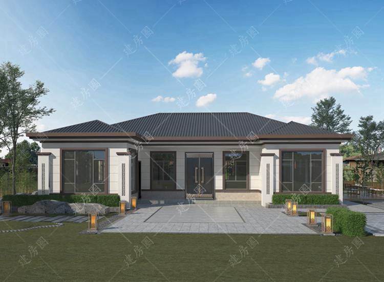 農(nóng)村一層新中式自建房設(shè)計(jì)圖，占地200平方