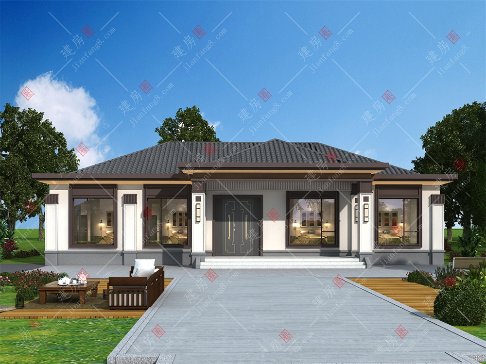 眉山自建別墅-20mX13m眉山市仁壽縣最新款一層新中式別墅，經(jīng)典大氣不過(guò)時(shí)